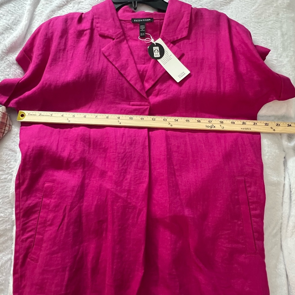 Eileen Fisher Linen Short-Sleeve Shift Dress in Bright Magenta - Picture 5 of 7